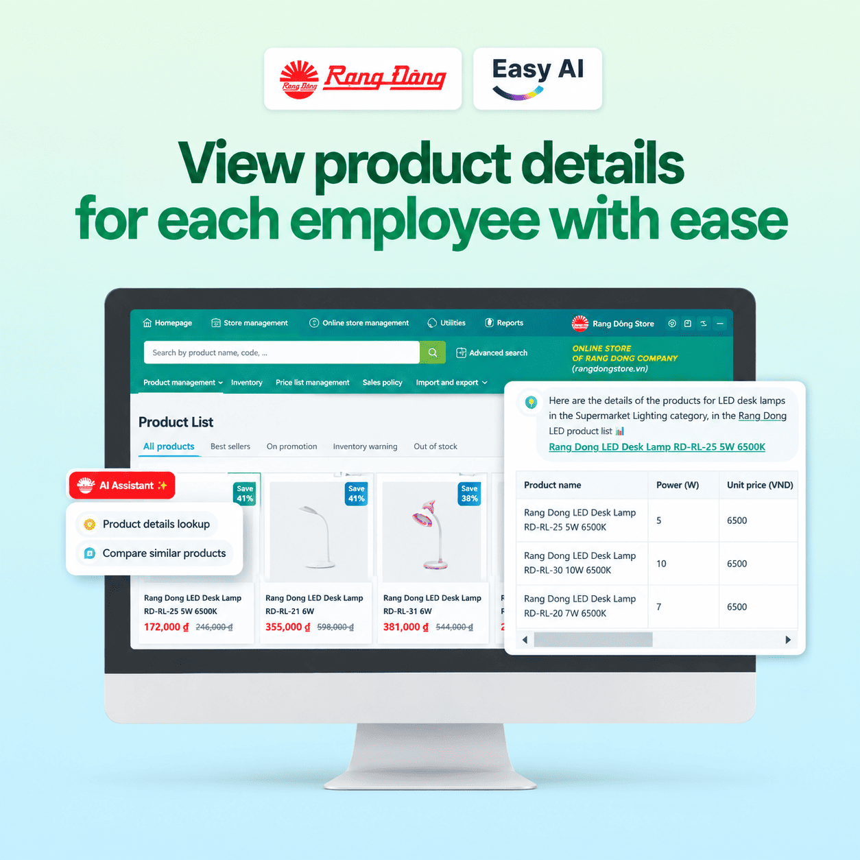 Rạng Đông Store AI Chatbot provides assistance like a real sales consultant