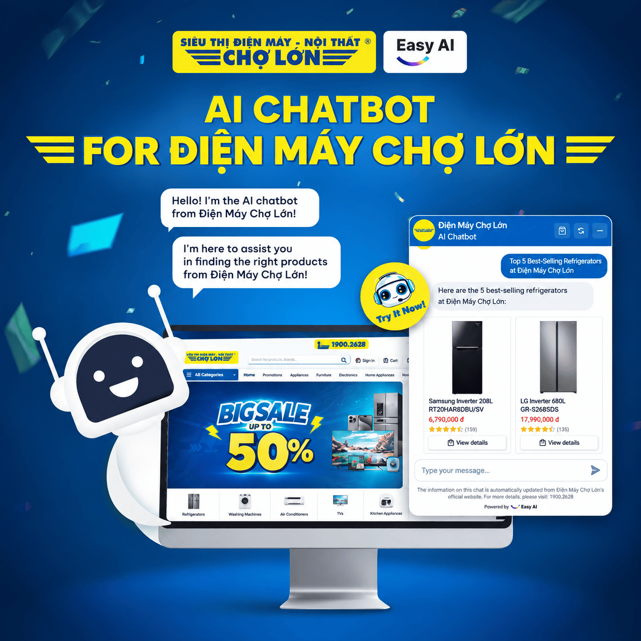 Launching the Dien May Cho Lon AI Chatbot with advanced features to enhance the user experience