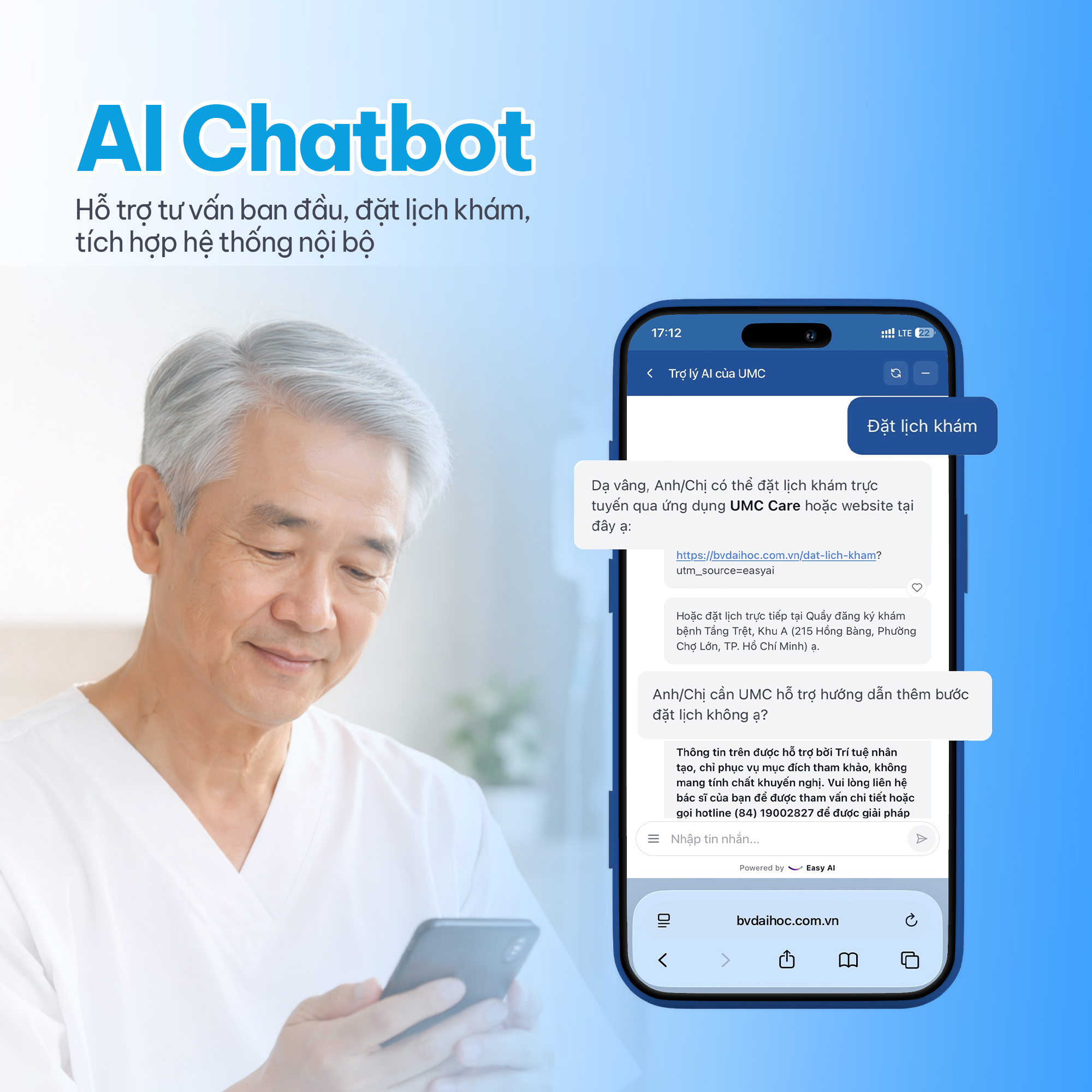 AI Chatbot & Livechat đ&oacute;ng vai tr&ograve; l&agrave; lớp tương t&aacute;c đầu ti&ecirc;n, gi&uacute;p UMC tiếp nhận c&acirc;u hỏi, hỗ trợ tra cứu th&ocirc;ng tin tức th&igrave; v&agrave; chuẩn h&oacute;a c&acirc;u trả lời