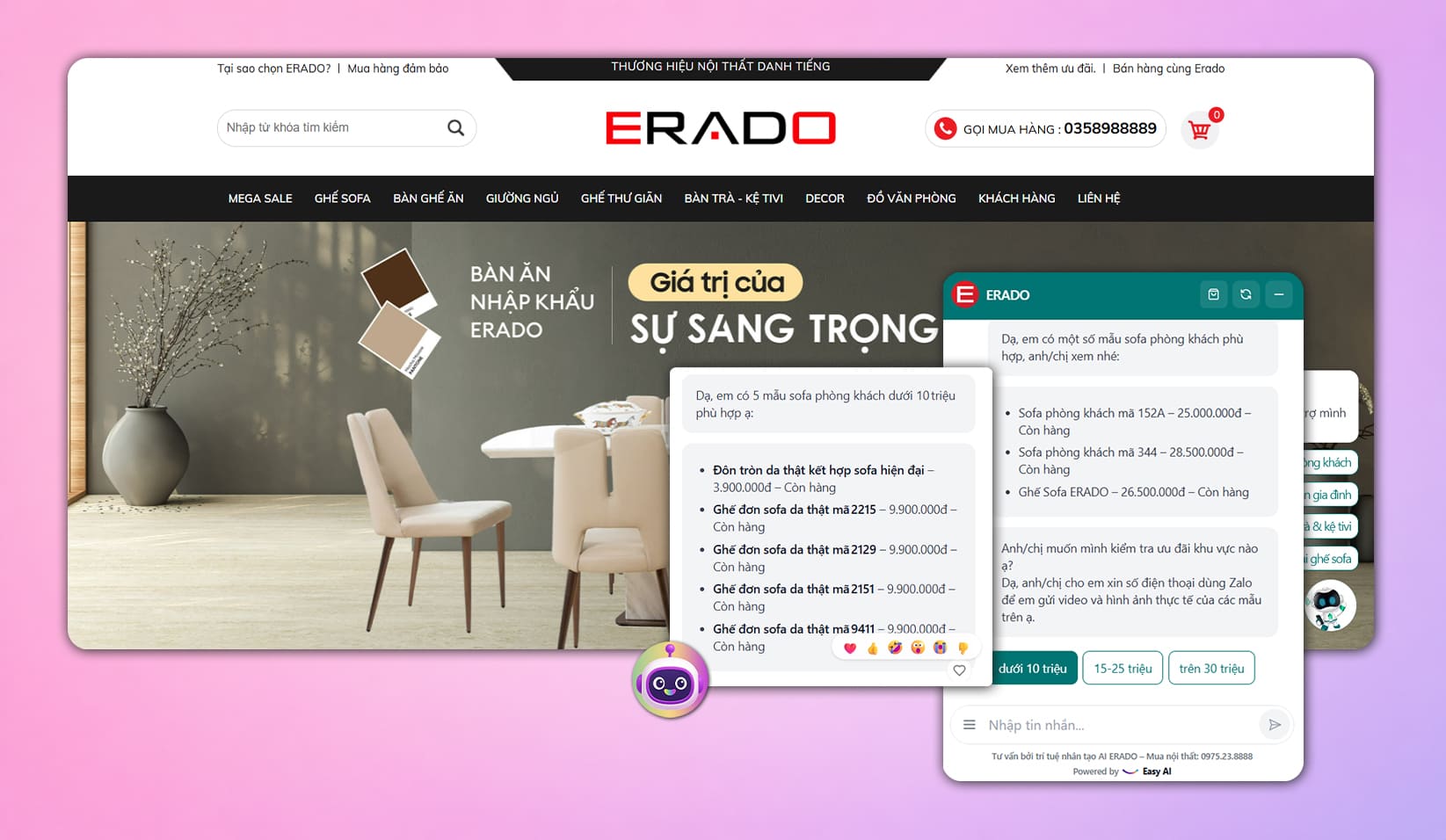 ERADO đ&atilde; ứng dụng AI-native của Easy AI - Hệ thống phản hồi tự động 10.000 tin nhắn/th&aacute;ng