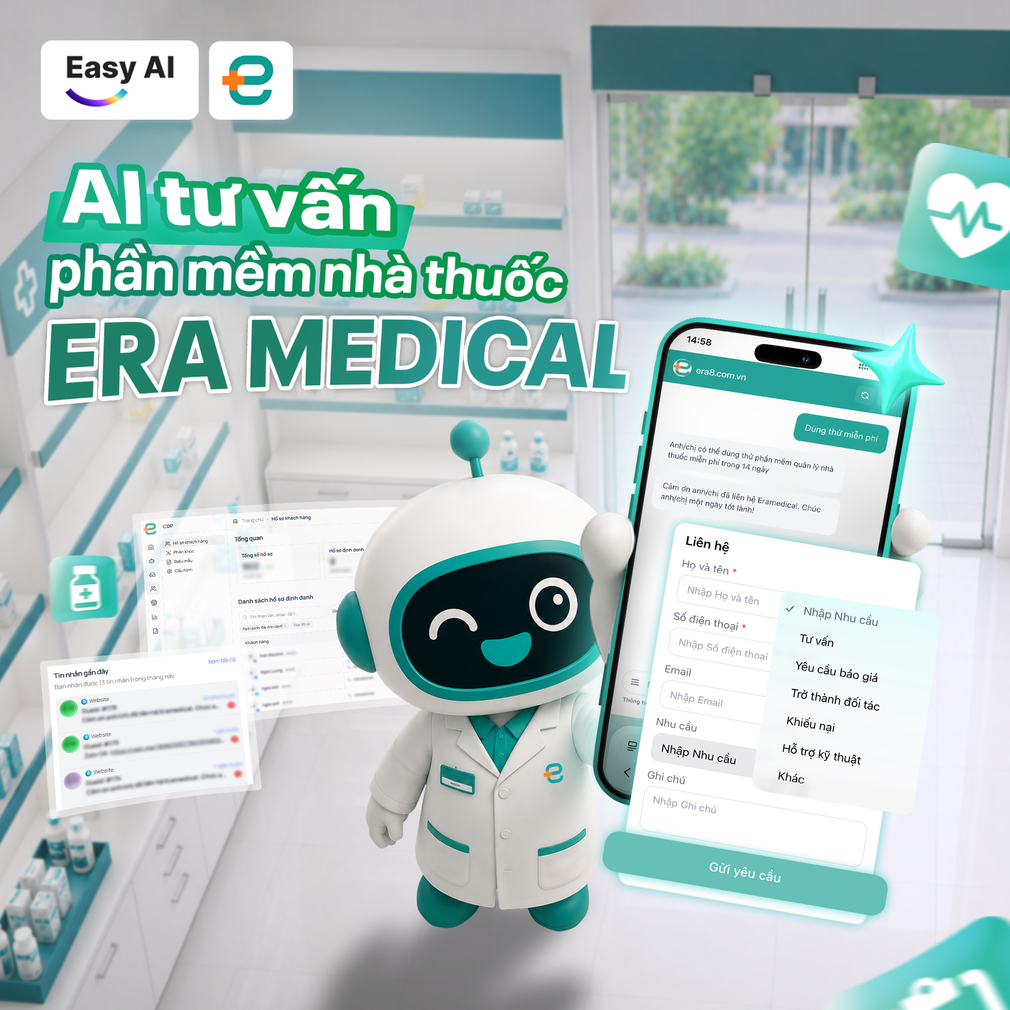 AI tư vấn phần mềm nh&agrave; thuốc ERA MEDICAL - Tư vấn v&agrave; s&agrave;ng lọc lead hiệu quả