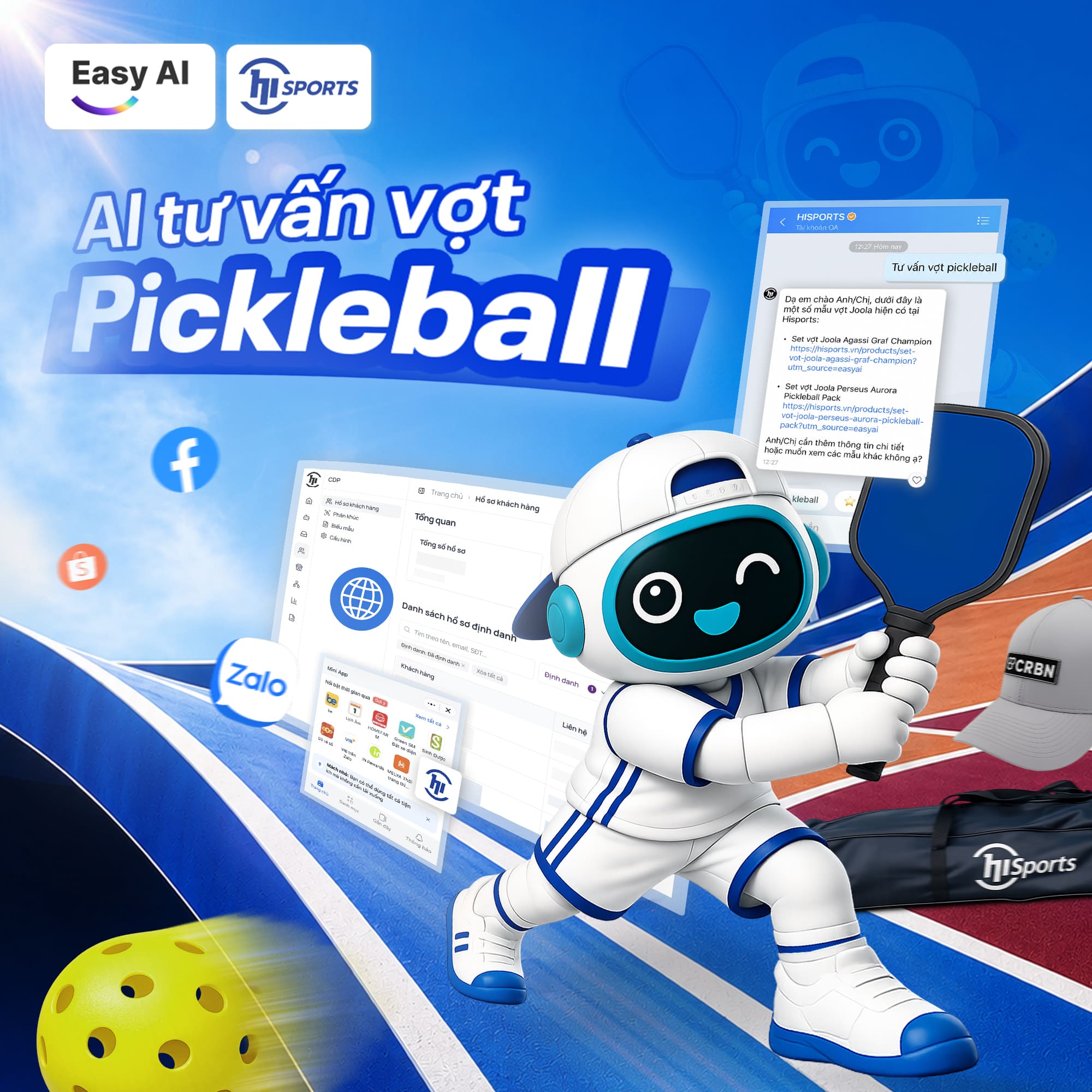 AI tư vấn vợt Pickleball Hisport: Giảm tải tư vấn lặp lại - Tăng chuyển đổi đơn h&agrave;ng hiệu quả