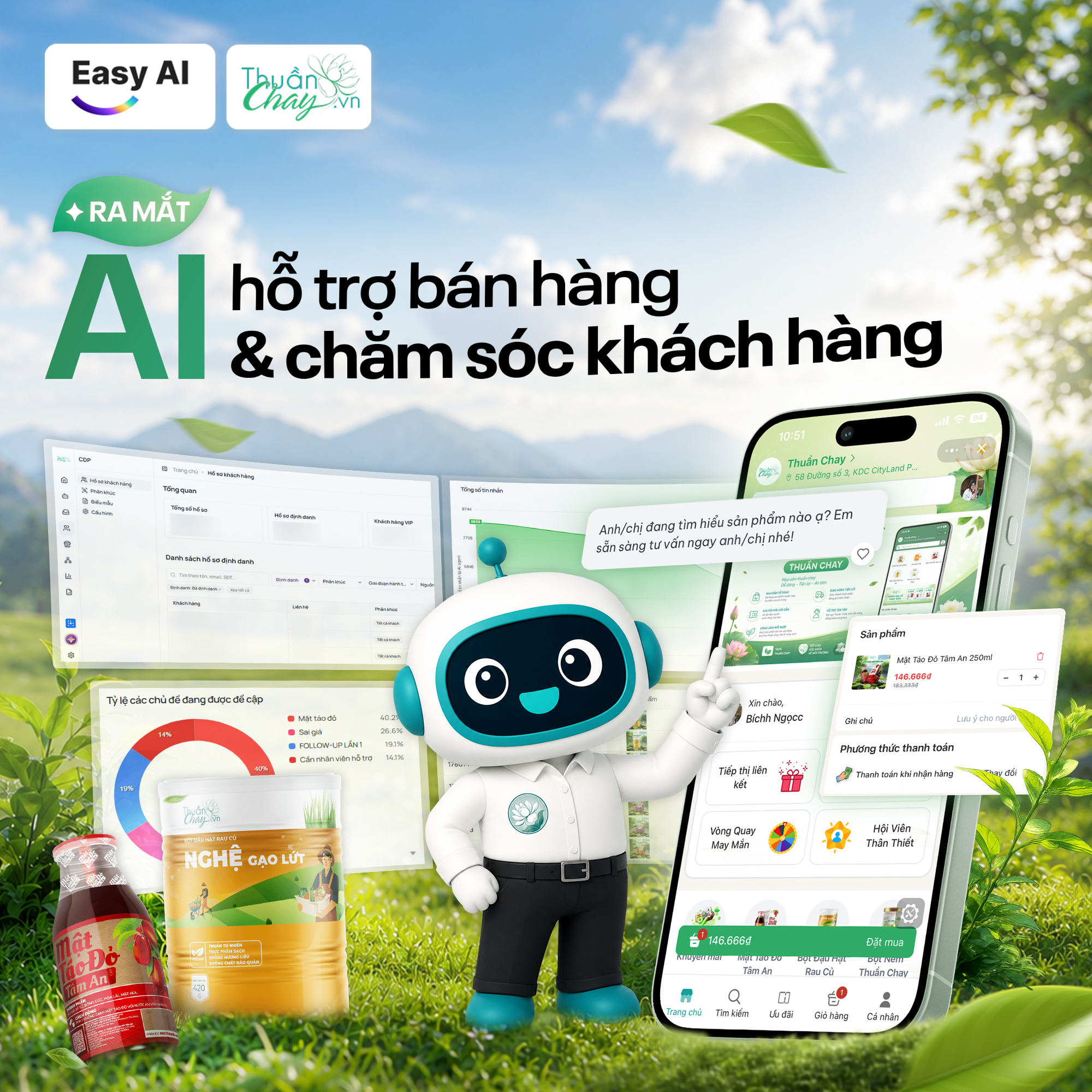 AI hỗ trợ b&aacute;n h&agrave;ng v&agrave; chăm s&oacute;c kh&aacute;ch h&agrave;ng đa k&ecirc;nh gi&uacute;p Thuần Chay chuẩn h&oacute;a quy tr&igrave;nh tư vấn, tăng chuyển đổi